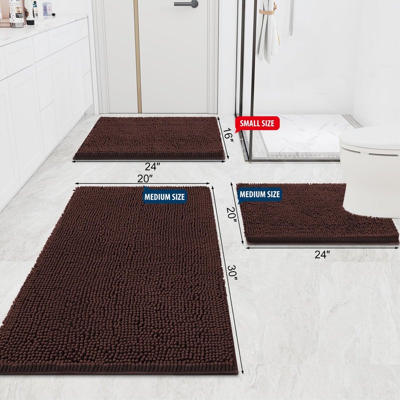 Smiry Luxury Chenille Bathroom Rugs 47x24, Extra Soft and Absorbent Shaggy Bath Mat, Machine Washable, Non-Slip Plush Carpet Runner for Tub, Shower, and Floor, Home Decor Accessories, Brown - Image 3